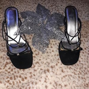 Black strappy heels with bling